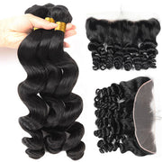 Virgin Malaysian Loose Wave Virgin Human Hair 3 Bundles with Lace Frontal
