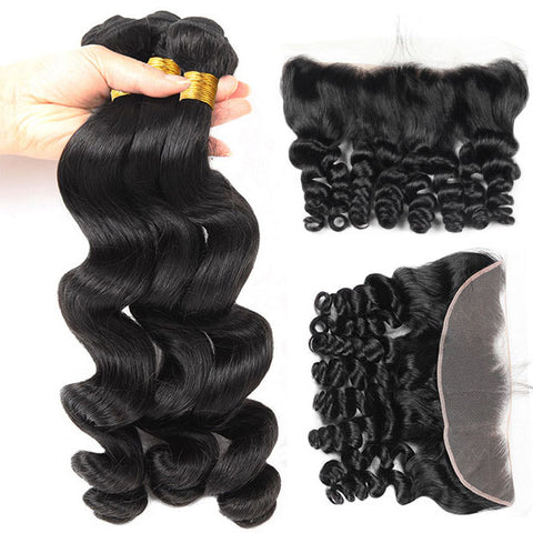 Virgin Malaysian Loose Wave Virgin Human Hair 3 Bundles with Lace Frontal