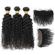 Virgin Malaysian Kinky Curly Wave 3 Bundles with 13*4 Lace Frontal Human Hair