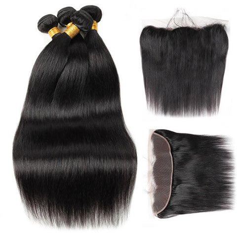 Silky Straight Hair 100% Human Virgin Malaysian Hair 4 Bundles with 13*4 Frontal