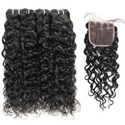 100% Virgin Malaysian Water Wave Hair 4 Bundles with 4*4 Closure