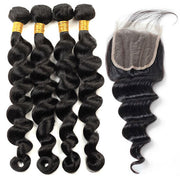 100% Virgin Malaysian Loose Deep Wave Hair 4 Bundles with 4*4 Closure